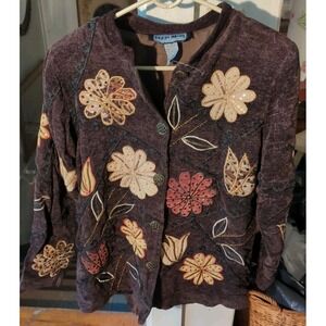 Vintage New Indigo Moon (QVC) Women's M Jacket Chenille Embroidered Button Up